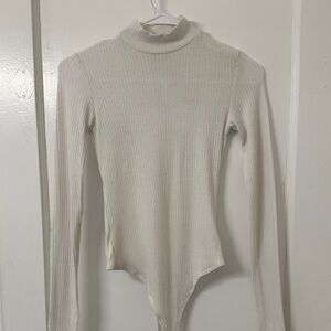 American Eagle Outfitters Cream Ribbed Bodysuit